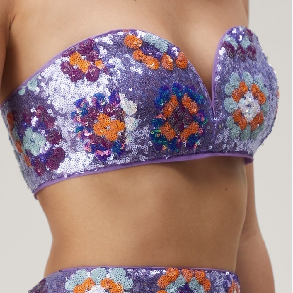 NWT NASTY GAL 70s Floral Sequin Strapless Bralette Top - Size 6